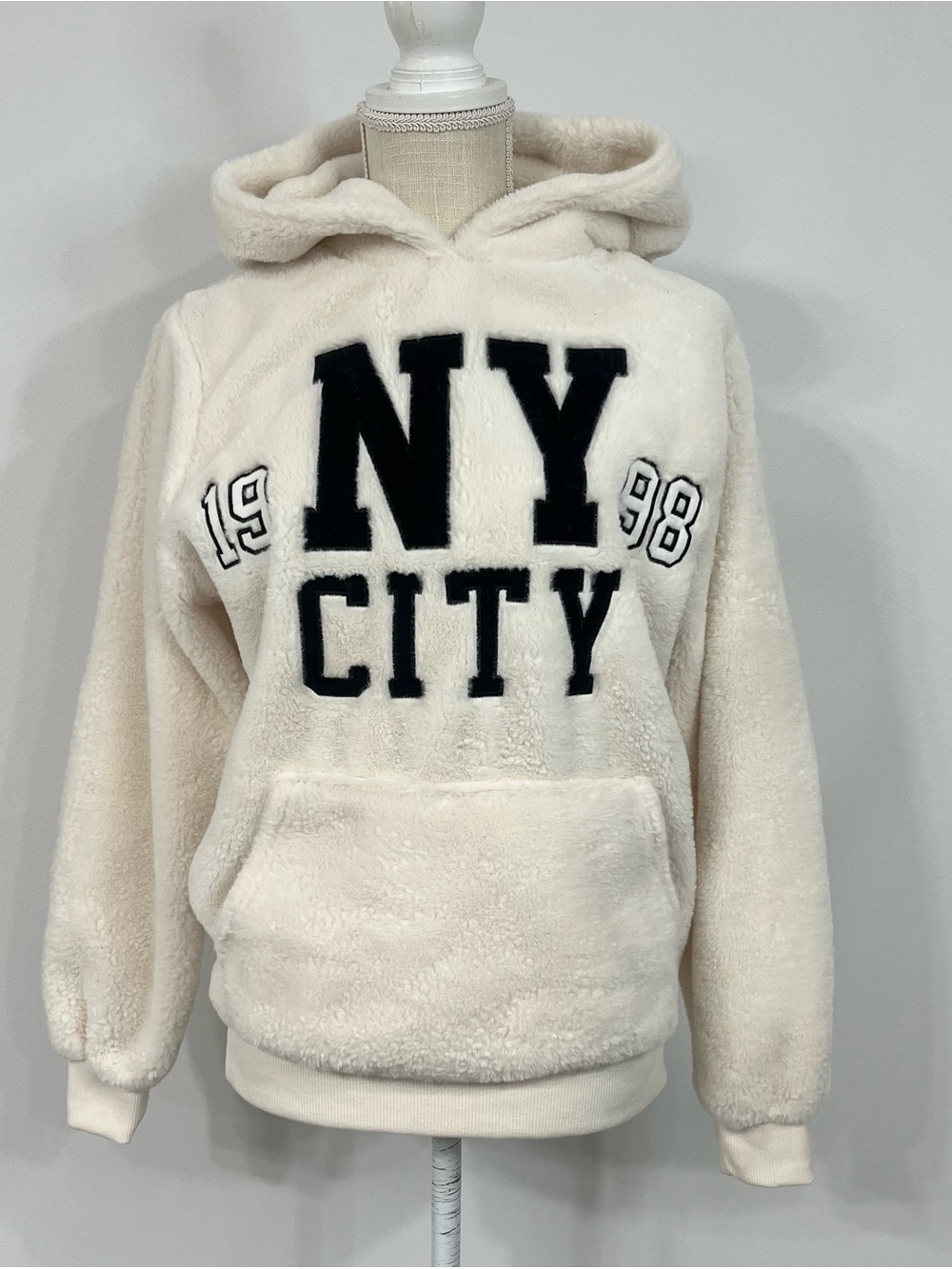 Vintage Orange Kiss NYC 1998 Sherpa Pullover Hoodie - Size S - EUC